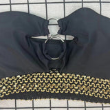 Design Hot Selling Solid Sexy Two Piece Bikini Beachwear Bandeau Ring Chain High Waist Swimsuit Women Swimwear