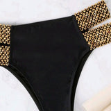 Design Hot Selling Solid Sexy Two Piece Bikini Beachwear Bandeau Ring Chain High Waist Swimsuit Women Swimwear