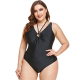 Custom New Plus Size Solid One Piece Bikini Beach wear V Neck Ring Chain Swimsuit Fat Women Fitness Swimwear