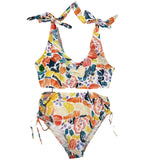 Sexy Print Plus Size Two Piece Bikini Beach wear High Waist Double Strap Tie Swimsuit Women Fitness Swimwear