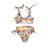 Sexy Print Plus Size Two Piece Bikini Beach wear High Waist Double Strap Tie Swimsuit Women Fitness Swimwear