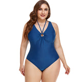 Custom New Plus Size Solid One Piece Bikini Beach wear V Neck Ring Chain Swimsuit Fat Women Fitness Swimwear