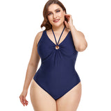 Custom New Plus Size Solid One Piece Bikini Beach wear V Neck Ring Chain Swimsuit Fat Women Fitness Swimwear