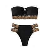 Design Hot Selling Solid Sexy Two Piece Bikini Beachwear Bandeau Ring Chain High Waist Swimsuit Women Swimwear