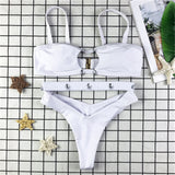 high quality summer swimsuits women hot sexy two piece thong bikini set beach wear hollow diamond belt swimwear